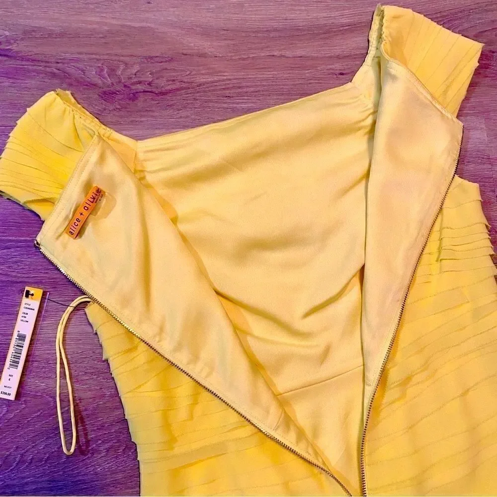 ALICE + OLIVIA CANARY YELLOW TIERED SHEATH DRESS 6 NWT